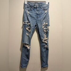 American Eagle Ripped Light Blue Short/Stretch Skinny Jeans